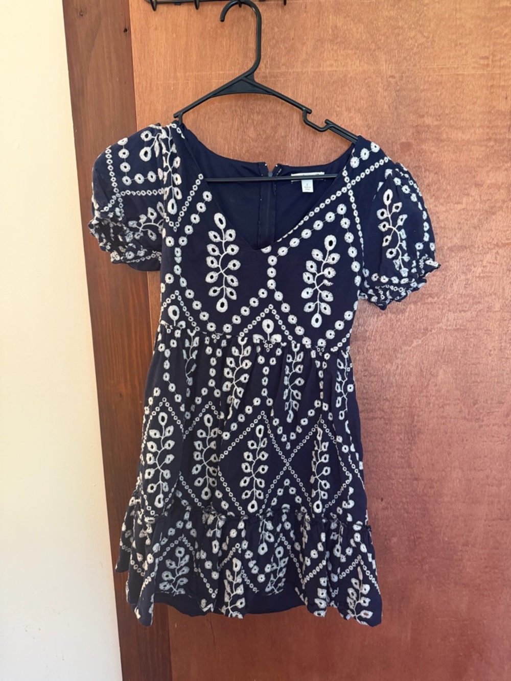 miami Navy Blue Dress with White Floral Embroidery